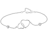 FUNRUN JEWELRY 925 Sterling Silver Double Heart Anklet for Women Girls Adjustable Foot Ankle Gift for Women