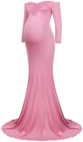 Molliya Maternity Long Dress Off Shoulder Long Sleeve Elegant Fitted Gown Stretchy Maxi Photography Dress