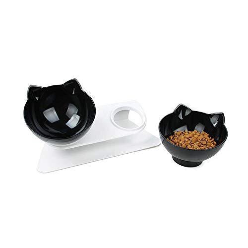SKJIND Tilted Double Cat Bowls With Raised Stand,Transparent Non-spill Feeder Cat Feeding Bowl,Pet Food Water Bowl Perfect for Cats and Small Dogs (Double Bowls)