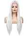 Morvally 24 inches Long Straight Lace Front Wigs 1001# Platinum White Natural Heat Resistant Synthetic Hair Free Part Half Hand Tied Glueless Wig for Cosplay Daily Wear