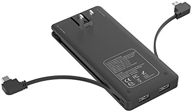 Micro USB and USB-C AC Plug Power Bank with Built-in Cables, Heloideo 5000mAh Portable Charger for Huawei Mate 9, Samsung Galaxy S7, S6 and other Micro USB or USB-C Devices(Type C+Micro USB(Black))