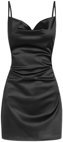 black satin cowl ruched mini dress Cowl-Neck Satin Mini Dress