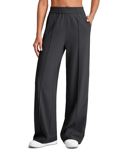G4Free Summer Flowy Pants for Woman Quick Dry Beach Pants High Waisted Loose Pants with Pockets Vacation Outfits (Black,XS,29") at Amazon