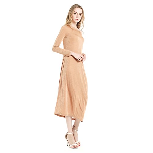Zumine Women's Boho One Off Shoulder Long Sleeve Harem Maxi Dress (M, Champagne)