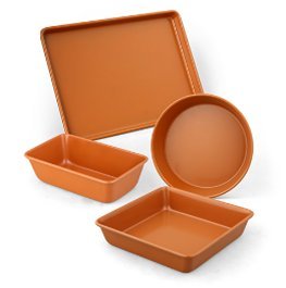Ceramic Coated Copper Bakeware 4 Piece Set – 9" Round, 9"x13" Rectangle, 9" Square And Loaf Pan - Nonstick, Dishwasher Safe, PTFE/PFOA Free - Red Bakeware by Bovado USA