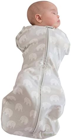 KB Designs Woombie Small Hybrid 4-Stage Swaddle, Sleepy Elephant, Grey, 0-3 M
