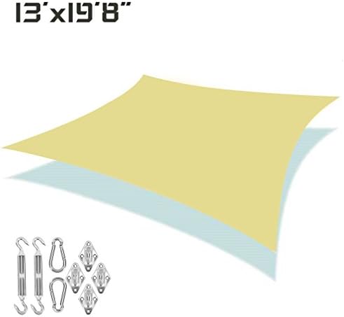 UNICOOL 13' X 19'8" Rectangle Sun Shade Sail UV Block For Outdoor Garden Patio Sunscreen Canopy With Stainless Hardware Kit Sand