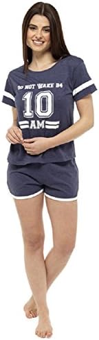 Follow That Dream Ladies Varsity Shorts PJ Set/Summer Pyjamas/Shortie Pajamas (Small, Navy Blue)