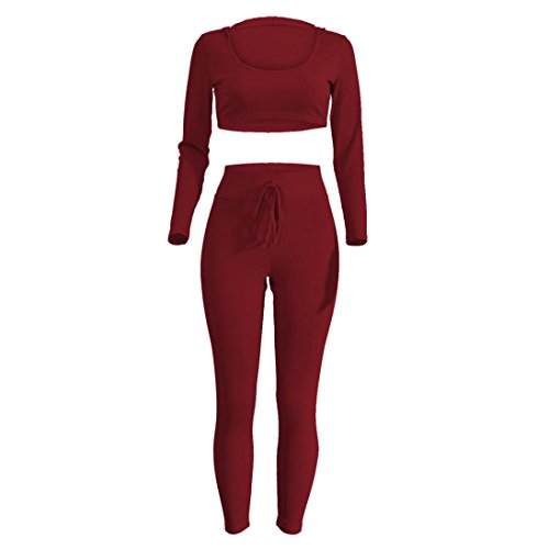 Kshion Women Fashion Split 2 Piece Set Casual Bodycon Casual Outfit Sportswear (S, Wine)
