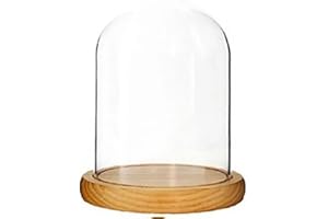 BDMYFNSENERETY Decorative Clear Glass Dome, Glass Dome for DIY Snow Globes, Tabletop Centerpiece Cloche Bell Jar Display Case Wood Base (Wood Color, 12 x 15 cm)