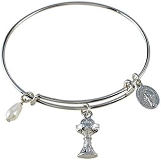 Silver Tone Chalice Charm Bangle Bracelet