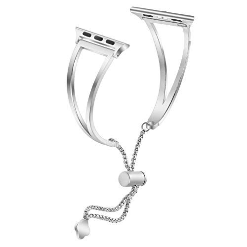 hooroor Bracelet Compatible for Apple Watch Band 38mm 40mm, Feminine Bangle Cuff with Clover Pendant for iWatch Bands Series 4 3 2 1 Stainless Steel Metal Wristband Strap, Silver-38mm 40mm