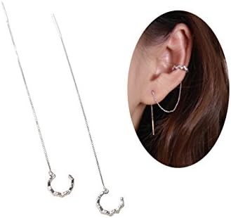 Wave Cuff Chain Earrings, Wrap Tassel Earrings for Women, 925 Sterling Silver