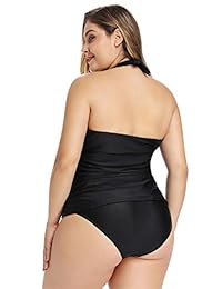 FlatterMe traje de baño para dama, color negro, estilo halter, talla grande