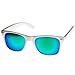 zeroUV - White Square Sunglasses for Men with Colored Reflective Mirror Lens (White/Green-Blue)