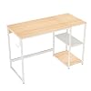Domy Home Office Desk w/Storage Shelves, 43″ Small Student Kids Writing Desk Headphone Hook Bedroom Dormitory PC Laptop Home Office Table Sturdy Metal Frame, Easy Assembly Oak