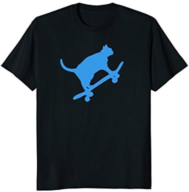 Hilarious Blue Cat On Skate Board Riding Hard Graphic Tees