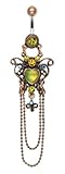 14g Dangling Chandelier Sexy Belly Button Navel Ring Dangle Body Jewelry Piercing with Gem Heart and Surgical Steel Bar 14 Gauge 3/8