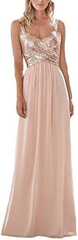 Firose Women's Sequined Sweetheart Backless Long Chiffon Bridesmaid Dresses