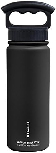 FIFTY/FIFTYSport Water Bottle, 3 Finger Wide Mouth Cap, 18 oz/530mL, Matte Black