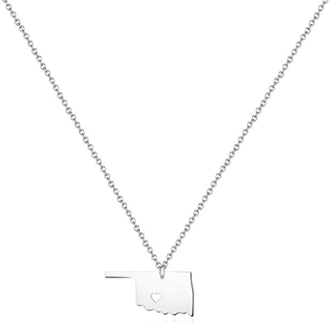 Fasjosma Oklahoma State Necklace - Tiny State Map Jewelry Length 16 Inches