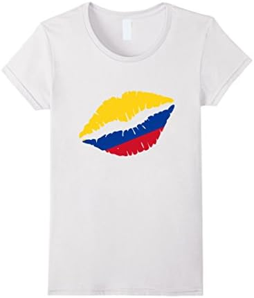 Women's Colombia Flag Lips Colombian Kiss T Shirt Medium White