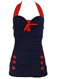 Bow Front Navy Blue Vintage Pin up Rockabilly Women's Swimsuit Swimwear