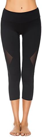 Charaland Womens Yoga Pants Capri Mesh Legging Fitness Activewear Pants Power Flex XS-XL Black M
