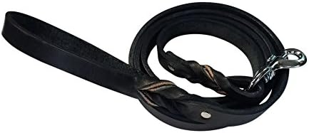 Dog Leash Premium Leather Lead for Training Walking Large, Medium Dogs. Individually Hand Crafted (6'-3/4" Crome brass snap, Black)