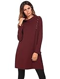 Misakia Women's Turtleneck Long Sleeve Solid Casual Loose Swing Dress with Pockets