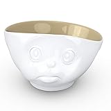FIFTYEIGHT PRODUCTS TASSEN Porcelain Bowl, Sulking Face Edition, 16 oz. White Outside, Sand Color Inside