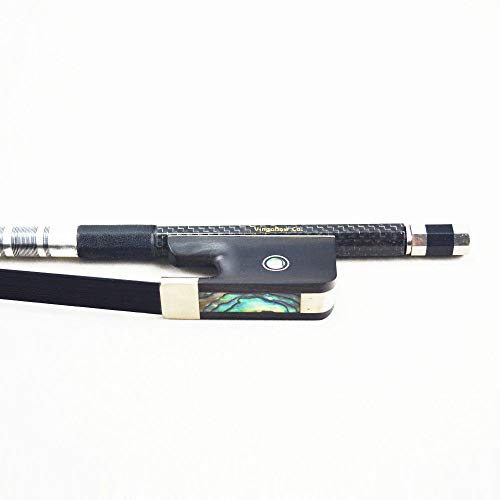 FidgetFidget Black 3/4 SILVER BRAIDED Carbon Fiber French Double Bass Bow - Thumbnail 2