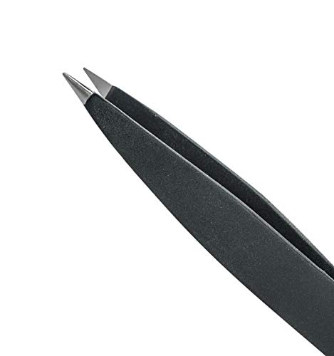 Pointed Tweezers | Stainless Steel | Perfectly Aligned Hand-Filed Point Tip Precision Tweezers | Tweezers for Ingrown Hair, Eyebrows, Facial Hair, Splinters, Ticks and Glass Removal | Black