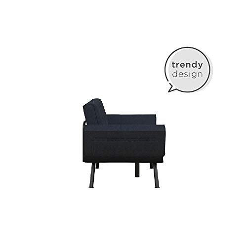 REALROOMS Euro Loveseat Futon, Couch, Adjustable Armrest Sleeper, Blue Linen - Thumbnail 4