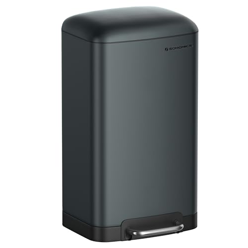 SONGMICS Mülleimer, 30 l, mit Pedal aus Stahl, Inneneimer und Deckel, Griff, Soft-Close, luftdicht, für Küche, Wohnzimmer, Anthrazitgrau LTB01GS