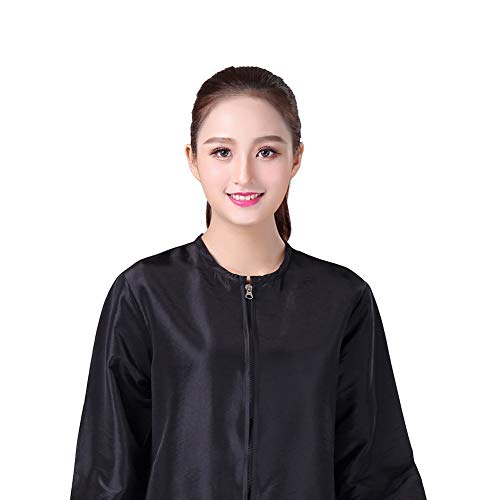 KAHOT Professional Salon Smock Stylist Jacket Cosmetology Uniform Zipper Hairdressing Cape Hairdresser Work Clothes Hair Beauty SPA Guest Client Kimono Gown (L, Black) - Thumbnail 5