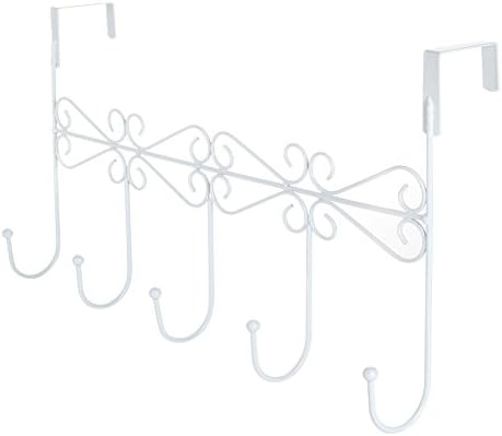 Coat Hook Pro | 15"x1.9"x9.1" Space Saving Over the Door Hook | Heavy Duty Iron Door Hanger Hook for Coats Hats Robes Towels | Elegant 5 Door Metal Hook for Modern Home and Office | White | 197.3