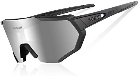 QUESHARK Polarized Cycling Glasses UV Protection 3 Lens Change For Men Women TR99 Frame