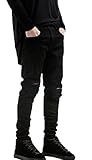 Krralinlin Mens Slim Fit Black Ripped Skinny Destroyed Denim Jeans