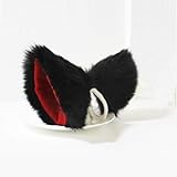MEXUD Orecchiette Party's Cat Fox Long Fur Ears Anime Neko Costume Hair Clip Cosplay (Black&Red)