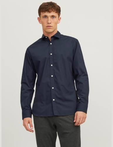 JJJOE LS - Camiseta Lisa para Hombre (Talla L), Color Azul Marino, Azul Marino, L