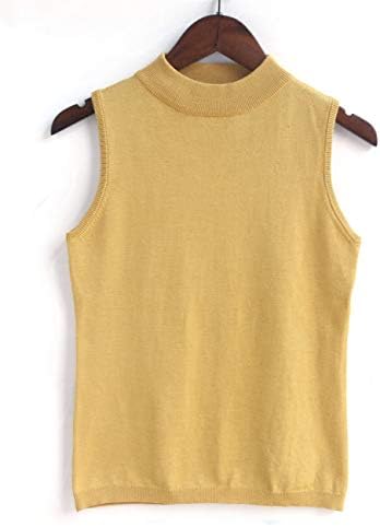 レディース ノースリーブ リブ ニット Tシャツ ハイネック 無地 トップス カットソー スリム 伸縮性 インナーシャツ