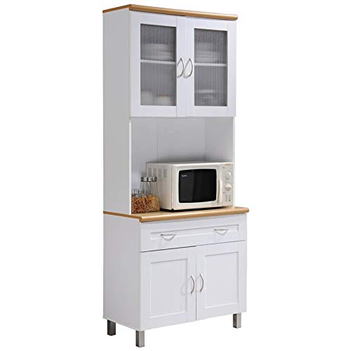Pemberly Row Tall 32" Wide China Kitchen Cabinet with Microwave Storage in White - Thumbnail 7
