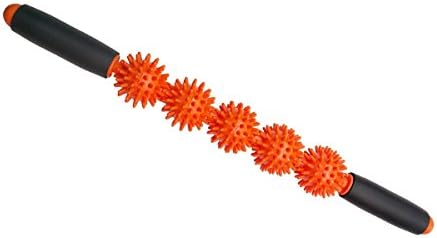 Joy of Fitness Massage Stick, Muscle Trigger Point Therapy, Relieve Muscles Pains Massage Roller Stick, Self Massage Bar, Yoga Massager, Ergonomic Padded Grip 5 Spiky Balls Massage Tool (orange)