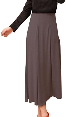 DDOL Women's Pure Color High Waisted Pleated Gypsy Long Skirt Dark Grey