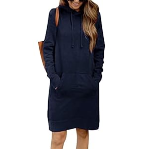 Kidsform Dameshoodie, met herfstcapuchon, effen, lange mouwen, casual, sweatjurk met zak, S – donkerblauw, XXL