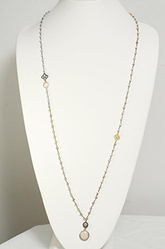 Unique Citrine, Pink Opal and Moonstone Beaded Necklace Accented with Pink Quartz Pendant and Cubic Zircon Trinkets