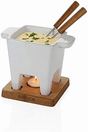 BOSKA Tapas Fondue Set Bianco/Mini Cheese Fondue Sets/Fondue for 6.1 oz of Melted Cheese/White Ceramic Base/Incl. 2 Wooden Fondue Forks/On Tea Light - Image 3