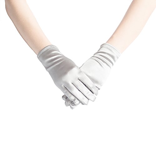 Greenmoe Women's Elegant Short Finger Formal Party Wrist Length Gloves Silver - Thumbnail 2