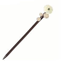 Wooden Vintage Pure Flower Hair Stick Classical Disk Hair Step Shaking/Cat Walking Hair Accessories Handmade Hair Pins as Gift for Women (White flower)